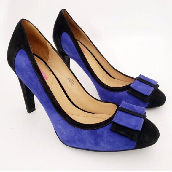 Isaac Mizrahi SZ 9 Isleah Black & Sapphire Blue Suede Bow Pumps Formal Pin-up - Picture 1 of 11